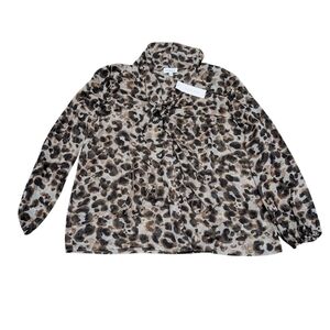 Gilli Leopard Print Tie Bow Women's Top Blouse 1X New